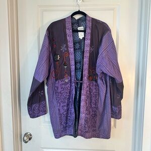 Vintage Market Place Embroidered patchwork Reversible Front tie Cotton Coat, OS